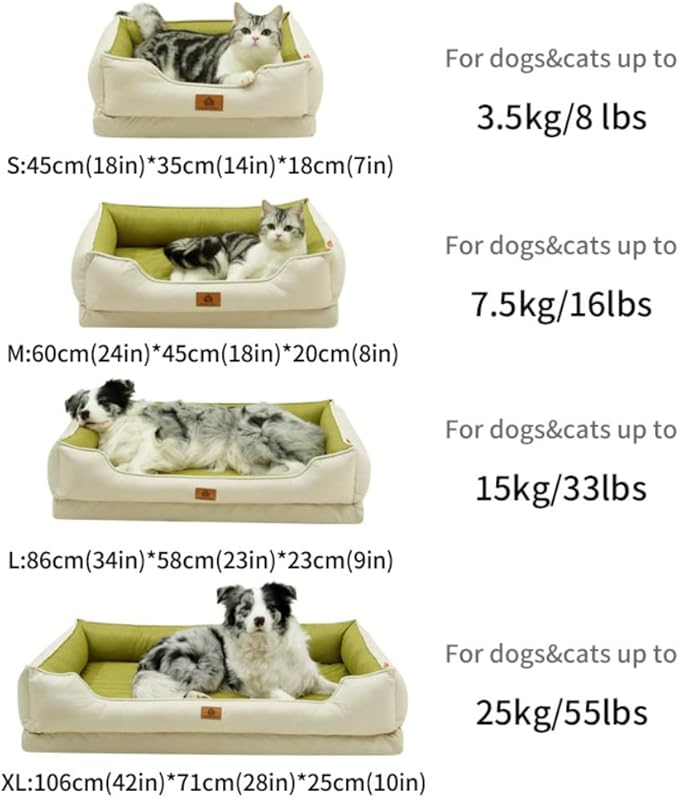 Large Dog Bed with Removable Washable Cover & Bolsters - Waterproof, Non-Slip Pet Sofa for Big Dogs(Yellow,18 * 14 * 7in)