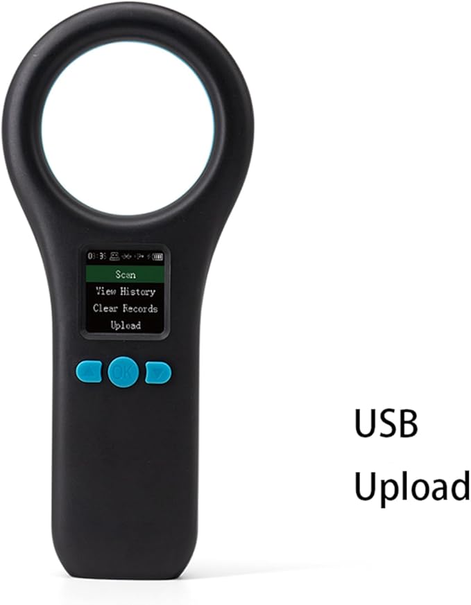Pet Microchip Scanner, ISO11784/85/FDX-B/EMID Handheld Animal Micro Chip Reader 134.2KHz/125KHz Rechargeable Pet ID Scanner with 500 Data Storage for Dog/Cat/Pig/Animal (Black)