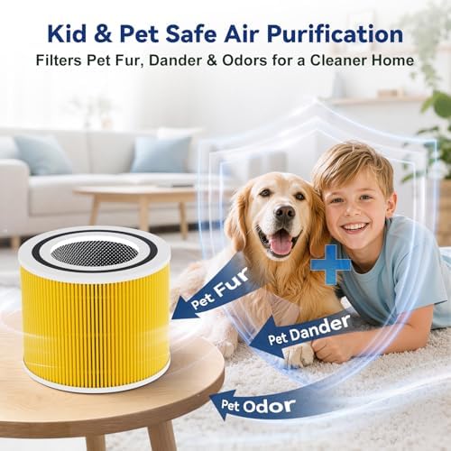 Core300 Pet Care H13 True HEPA Replacement Filter for LEVOIT Core300‑P, Core300S‑P, Core 300S Air Purifier, 3‑IN‑1 Activated Carbon Filter, Replaces Part# Core 300 RF, Yellow, 2 Pack