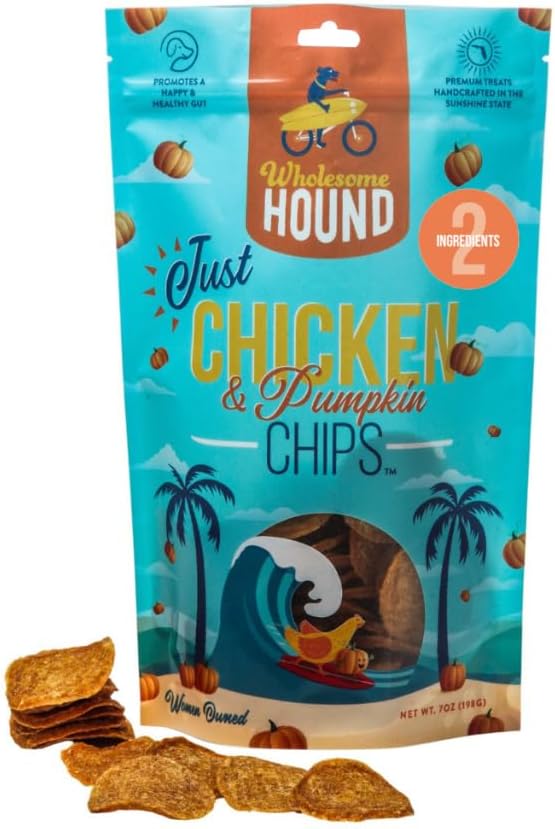 Chicken & Pumpkin Chips – 2 Simple Ingredient Dog Treats, All Natural & Healthy Training Snacks for Small, Medium & Large Breeds, Puppies – High Protein, 7oz