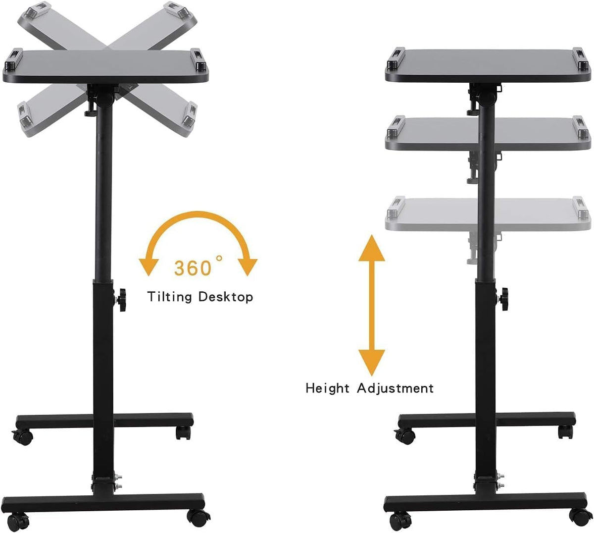 Laptop Table Mobile Adjustable Height Portable Desk Notebook Swivel PC Computer Rolling Desk with Wheels, Laptop Stand for Couch Bedside Hospital Bed Table