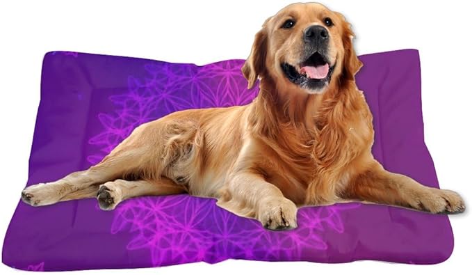 Purple-Pink Line Art Mandala Crate Dog Bed Dog Cage Mats for Crates Cage Pad Bedding for Crate Washable Non-Slip Chew Resistant Bed Bedding Pad Mat Products Dogs Indoor Outdoor 36X24 Inch