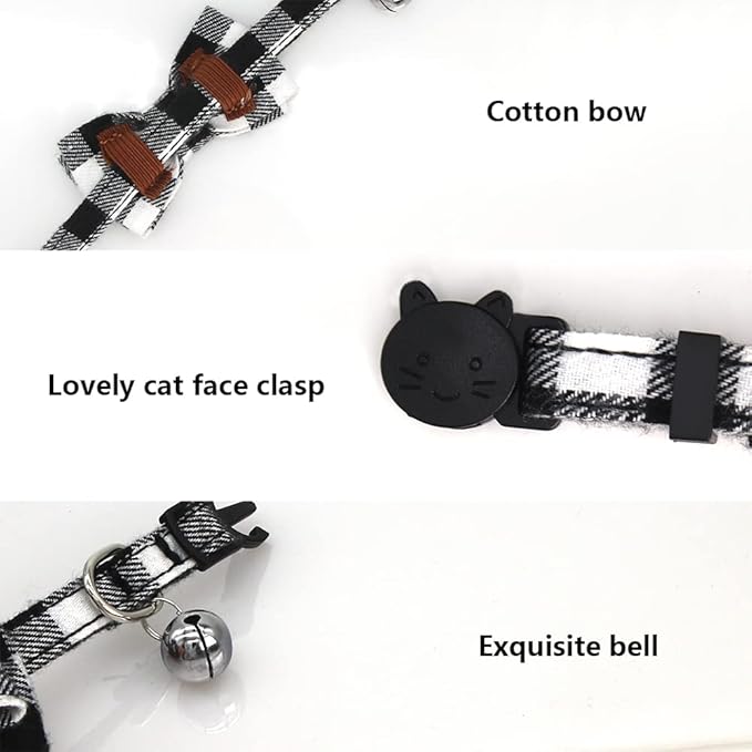 SLSON 4 Pack Cat Collars Breakaway with Bell Cat Collars with Cute Bowtie for Pet Kitten Cats and Small Dogs Pets Adjustable from 8-11In (Plaid)