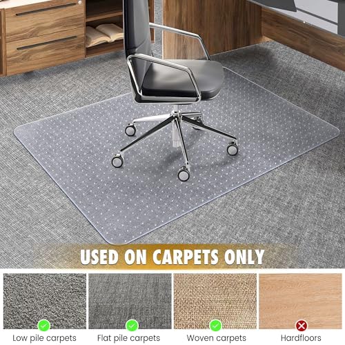 BesWin Office Chair Mat for Carpet, 32" x 48" Heavy Duty Hard Computer Desk Chair Mat for Carpeted Floors, Anti-Slip Carpet Floor Protector Mat for Office Chair, Smooth Glide, Ship Flat