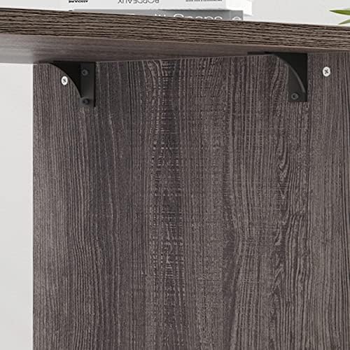 HSH L Shaped Computer Desk, Rustic Wood Corner Desk, Dark Gray Oak, 55 inch