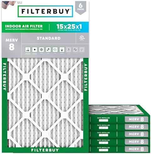 Filterbuy 15x25x1 MERV 8 Pleated HVAC Air Filters, 6-Pack