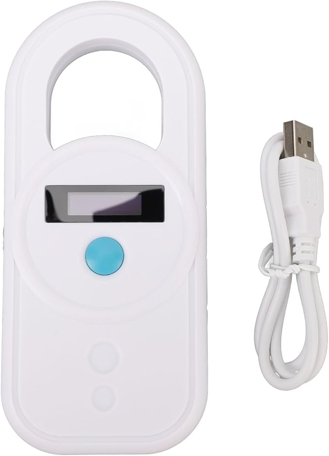 ANGGREK Pet Chip Scanner, Rechargeable Dual Frequency Store 128 Stores Information Easy to Use Portable Animal Tag Reader for Animal Hospitals (White)