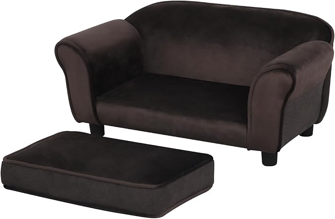 Getifun Small Dog Sofa Bed, Velvet Cat Couch with Washable Cushion & Plastic Legs (29 x 16 x 12.7 inches (Brown)