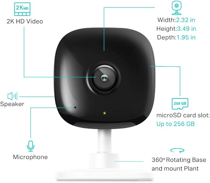 Kasa 2K+ Indoor Wired Security Camera - Works as a Baby Monitor & Pet Camera, Person/Motion/Baby Cry Detection, 2-Way Audio, Night Vision, Subscription-Free Local Storage or Optional Cloud, KC400