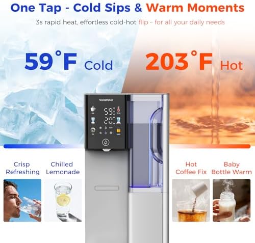 C5 Countertop Reverse Osmosis Water Filter, Hot and Cold RO System-3s Instant Hot, 6 Temp Settings 7-Stage RO Filtration Dispenser, NSF/ANSI372/42/58, Portable Pitcher, 3:1 Pure to Drain