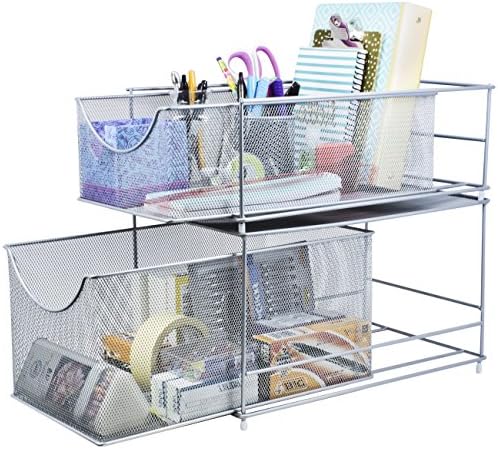 Sorbus Under Sink Organizer, Pull-Out Mesh Drawer (1 Drawer, Silver)