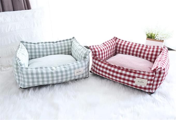 Original Rectangular Pet Bed Soft Cotton Dog Kennel with Non Slip Bottom, Removable Calming Sofa for Small Medium Dogs and Cats, Universal for All Seasons Red S