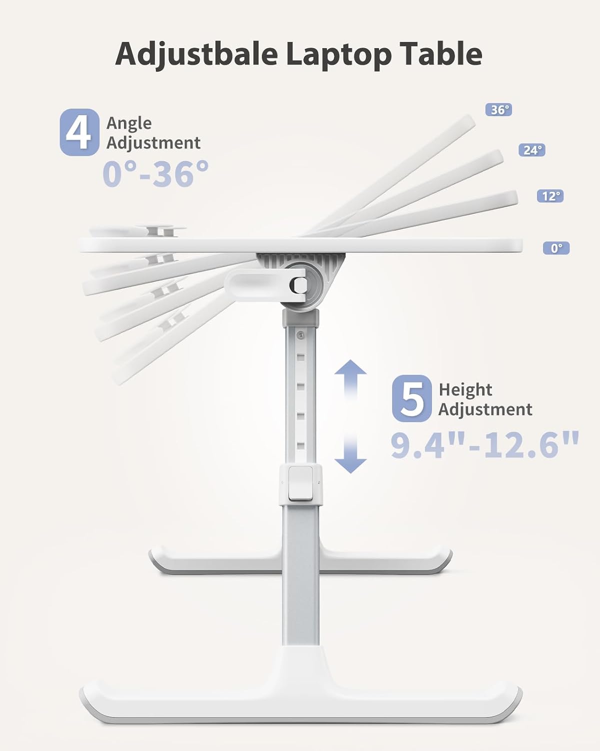 SAIJI Height & Angle Adjustable Laptop Stand for Bed, Lap Desk Tray Table