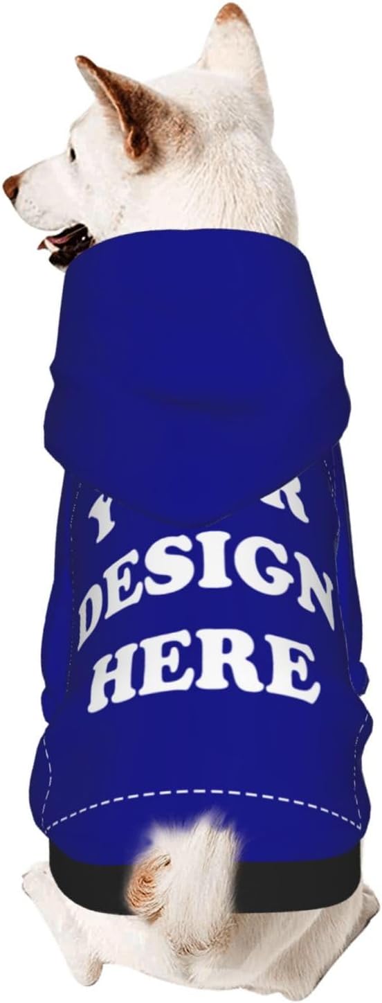 Personalized Dog Hoodie, Custom Dog Costumes for Small Dogs, Holiday Happy Dog Clothes Football Pet Shirt Sweater with Name Number for Girl/Boy Cats/Kitten, Blue, L