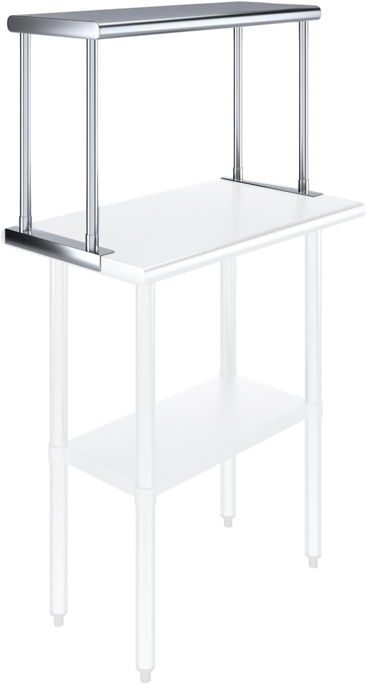 AmGood Stainless Steel Single Tier Overshelf for 36 in. Prep Table, 12x36 in. Shelf, 18 in. High, No Drilling Required - 18-Gauge NSF Commercial Over Shelf for Work Table, Restaurant Kitchen