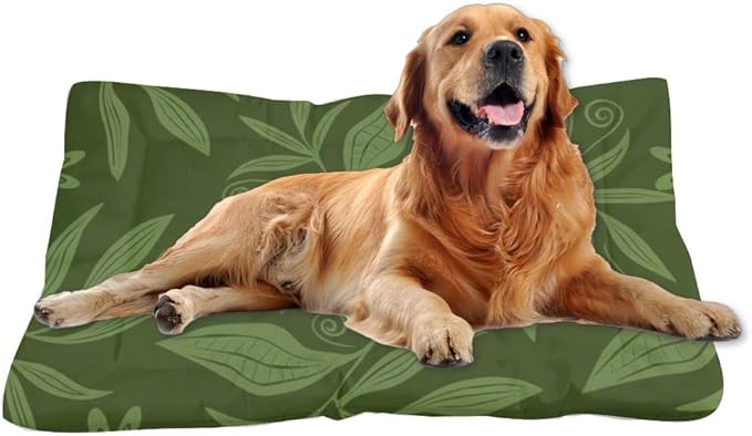 Dark Green Botanical Dog Beds & Furniture Outdoor Washable Dog Mat Machine Washable Crate Pads Bed Crate Non-Slip Bedding Outdoor Bed Patio Mat Pillows for Large Dogs Indoor 36X24 Inch