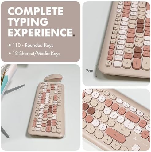 X9 Colorful Keyboard and Mouse Wireless - 2.4G Aesthetic Wireless Keyboard and Mouse Combo with Bubble Keys - Cute Typewriter Keyboard and Mouse for Computer PC Laptop Windows & Chrome (Brown)