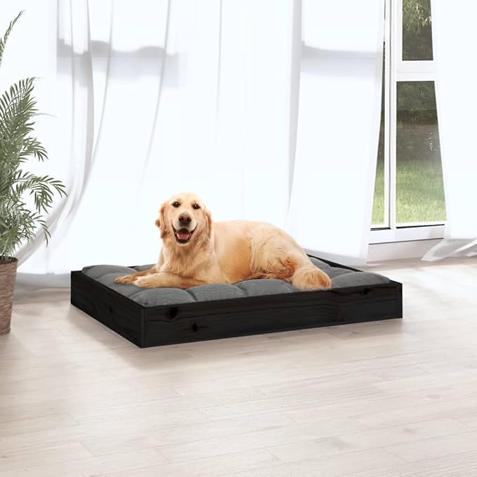 Solid Wood Dog Bed Black 28.1x21.3x3.5 Inch Pine Frame Pet Sofa for Small Medium Dogs, Sturdy Raised Platform Bed with Rustic Design for Living Room Bedroom