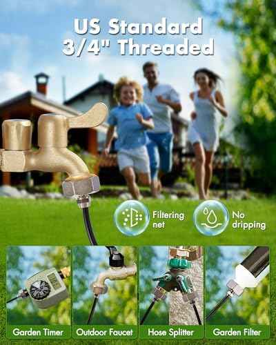 Misters for Outside Patio with Water Filter - 80Ft(24.5M) Misting System Line 30 Brass Mist Nozzles Brass Adapter(3/4") Patio Misters for Cooling Outdoor Greenhouse Backyard Porch Garden Party Pool