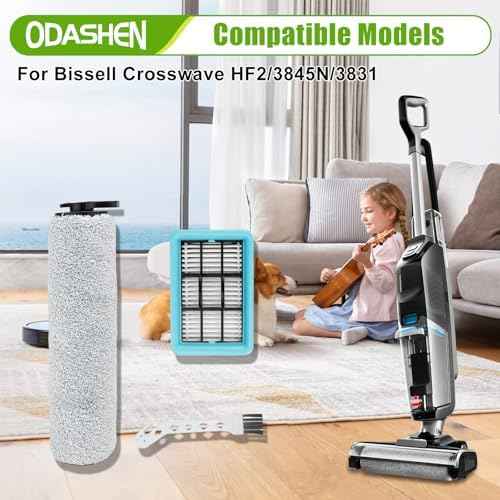 Brush Roll and Filter Replacement Parts for Bissell Crosswave HF2/3845N/3831 Floor Scrubber, 1 Roller Brush 1 Filter 1 Cleaning Brush (Set 2)