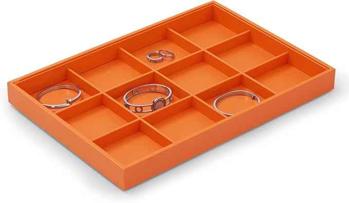 Oirlv Luxury Leather Jewelry Tray Orange Stackable Jewelry Drawer Organizer