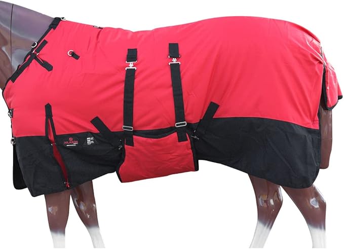 HILASON 1200D Winter Waterproof Poly Horse Turnout Blanket Belly Wrap Red | 80 in