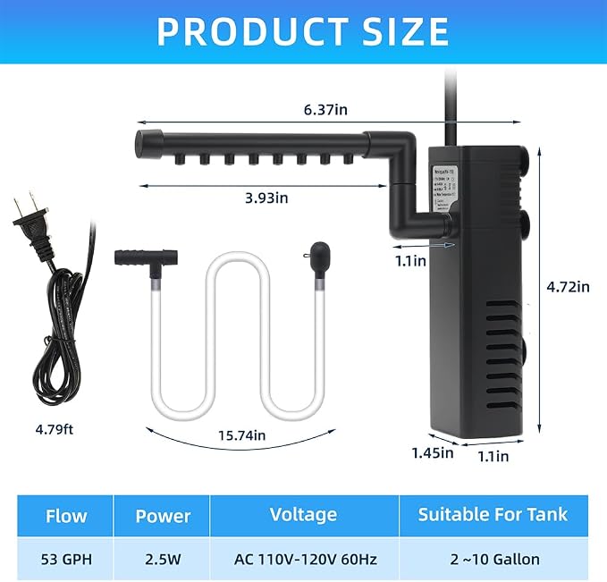 Submersible Internal Aquarium Filter Multiple Function Powerful Pump Fish Tank