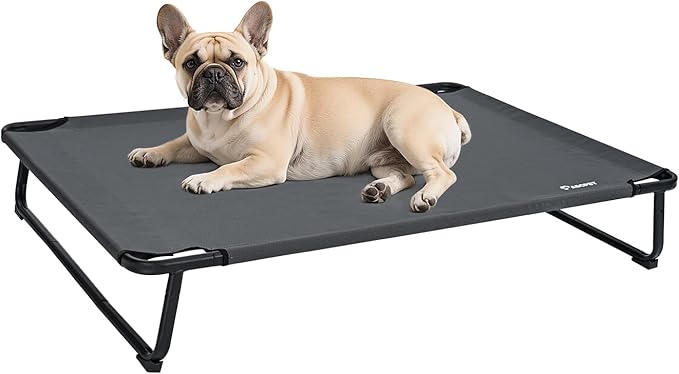 Cooling Elevated Dog Bed, Raised Outdoor Dog Bed Waterproof Pet Beds Cots Stable and Easy Assembly, with 1.2mm Thick Iron Frame, Breathable, Ultra-Sturdy，Grey,32 * 25.2 * 7.1
