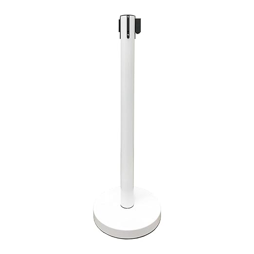 VIP Crowd Control Retractable Belt Stanchion Queue Safety Barrier Set, 36" Ht, 78" Belt + Wall Bracket (6 WHT Posts Black Belt + SFrame + WBracket)