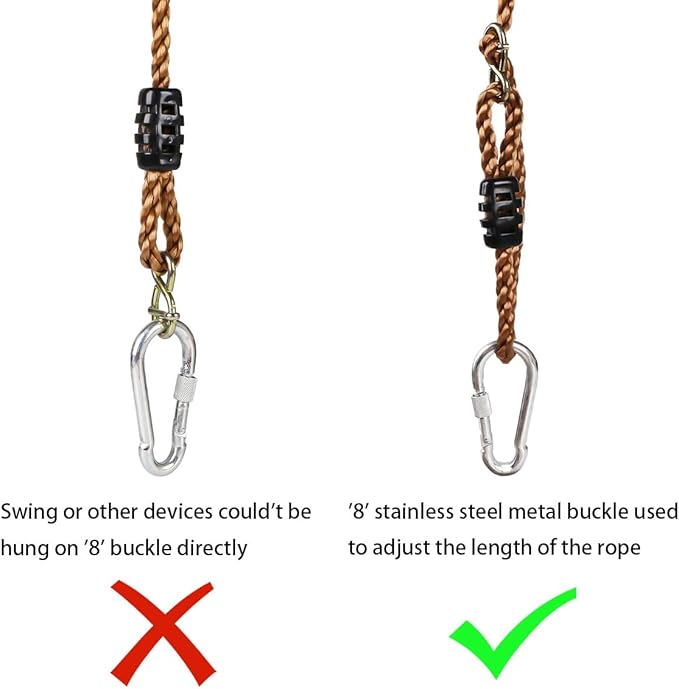 Porch Bench Swing Nylon Ropes Indoor Outdoor 8 ft Extra Long Adjustable Hammock Swinging Chair Straps Hanging Kit for Adjustment or Extension - Holds to 700lbs Set of 2