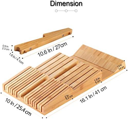 NIUXX Bamboo In-Drawer Knife Block Set for 16 Knives(Not Included)