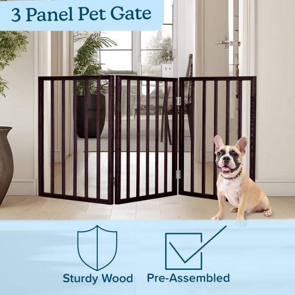 Pet Gate Collection – Dog Gate for Doorways, Stairs or House – Freestanding, Folding, Accordion Style, Wooden Indoor Dog Fence by Petmaker