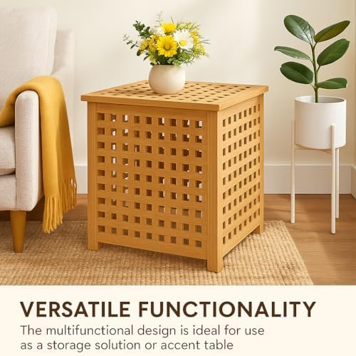 Wooden Storage Box with Lid – Natural Rustic Cube Bench Organizer for Laundry, Shoes, Entryway – Indoor Outdoor Breathable Wood Chest, Crate Bin, Furniture Decor for Home