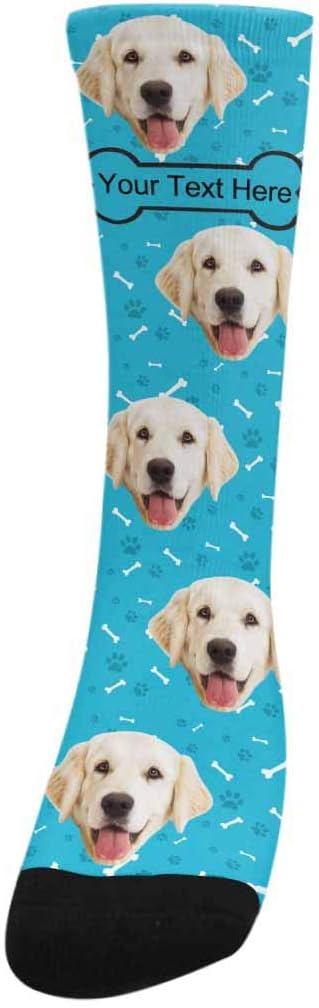 MyPupSocks Custom Personalized Photo Pet Face Socks, Cat and Dog Tracks Paws Bones Crew Socks with Picture for Men Women