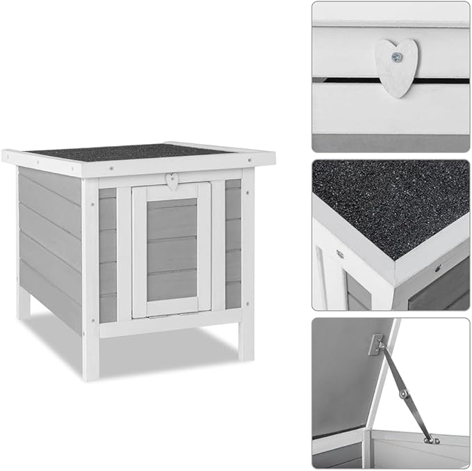 Wooden Bunny House Rabbit Cat Hutch, Feral Cats Outdoor Weatherproof Rabbit Hutch w/Ramp, Lockable Doors, Openable Top, Small Pet House for Rabbits, Bunnies, Guinea Pigs, 16.5" x 20.5" x 17.3"