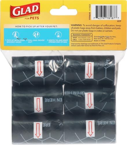 Glad for Pets Extra Large Scented Dog Poop Bags, Heavy Duty Tear-Resistant Pet Waste Pickup Bags with Fresh Scent, Easy-Tie Handles for Walking, Camping, Travel, 90 Count