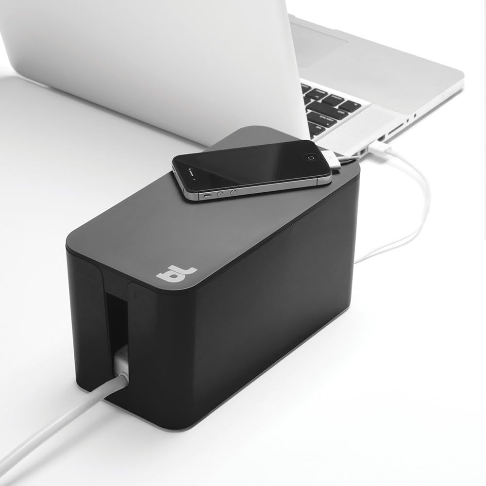 Bluelounge CableBox Mini Cable Management with Small Surge Protector, Black (CBM-BL)