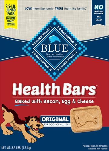 Blue Buffalo Health Bars Crunchy Dog Biscuits, Oven-Baked with Natural Ingredients, Bacon, Egg & Cheese, 3.5-lbs Box (Pack of 3)