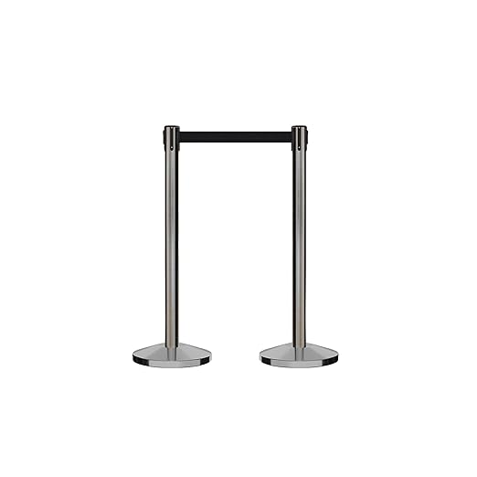 CCW Series RBB-100 - Set of 2 Stanchion Retractable Belt Barriers (9 Foot Belt, Red with"This LINE is Closed" White Letters Belt with Satin Stainless Steel Post)
