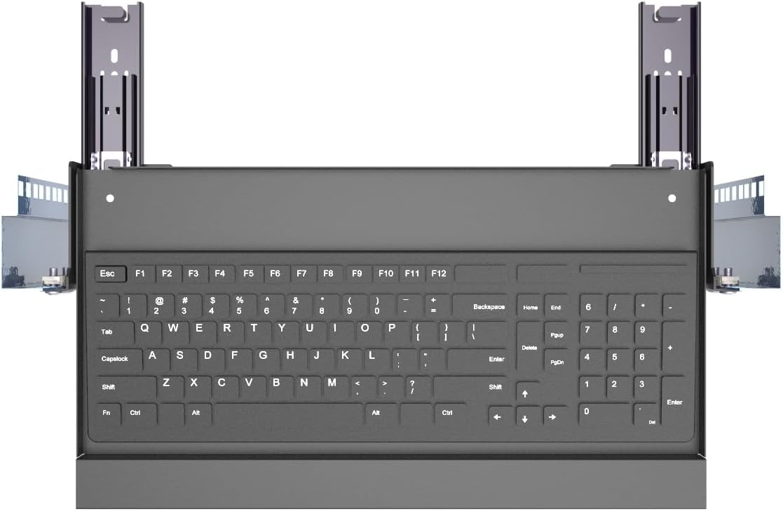 1U Keyboard Tray 8" Deep, Universal 19" Rack Mount Sliding