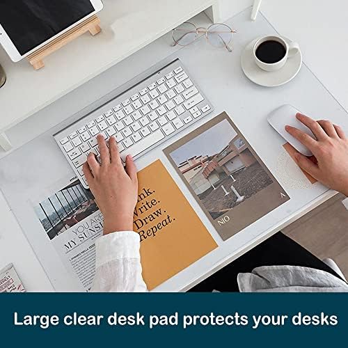 XL PVC Clear Desk Blotter Mat Protector Plastic Table Cover Mat Extra Large Office Drawing Writing Full Desk Pad for Computer Work Desktop Organizer Non-Slip Easy Clean Water Resistant 24x60 Crystal