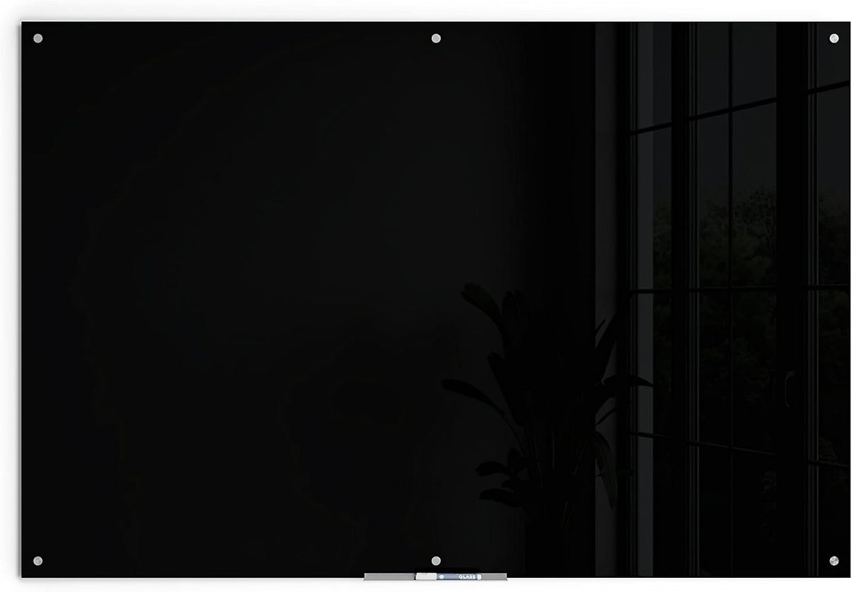 U Brands Black Glass Dry Erase Board, Wall Mounted White Board, 72" x 48"