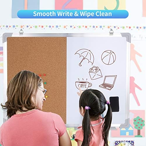 36x 24 '' Magnetic Dry Erase Board for wall Combo White Board Hanging whiteboard Half Cork whiteboard,3 Magnetic Markers,1 Magnetic Dry Eraser,