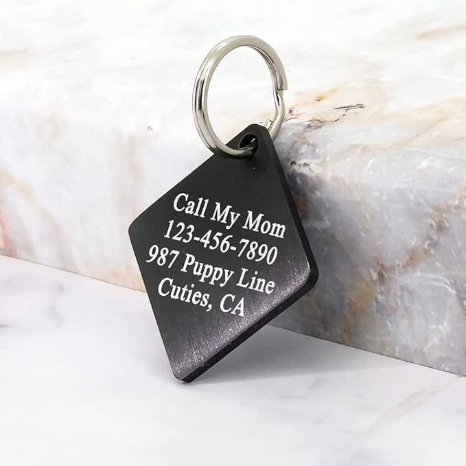Ultra Joys Dog ID Tag, Custom Dog Tag Personalized Cat Tag, Pet ID Tag, Brushed Stainless Steel Diamond Dog Tag Black Large