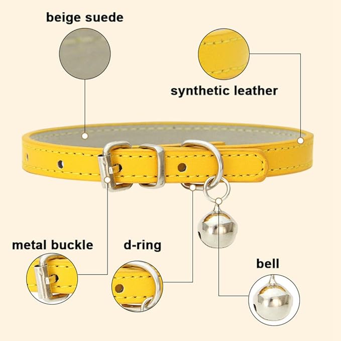 Red Puppy Collar with Bell, Soft Pu Leather Cat Collars Adjustable Buckle for XXS XS Extra Small Medium Tiny Female Male Boys Girls Pets Dogs Kitten Teacup Yorkie S