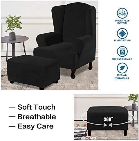 H.VERSAILTEX Velvet Stretch Rectangle Ottoman Slipcover, X-Large, Black