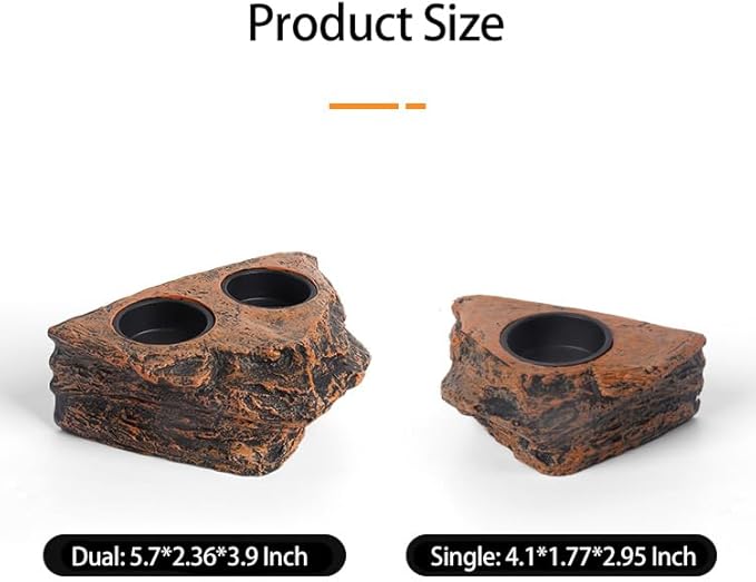 Reptile Magnetic Feeder Ledge, Reptile Food and Water Dish with 2PCS Bowls Feeding Cups for Lizards, Crested Gecko, Lizards and Chameleons Pets, Easy Install Terrarium Tank Accessory (Dual Feeder)