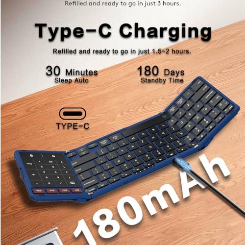 JOMAA Foldable Bluetooth Keyboard, 4-Channel Wireless, Multi-Device Rechargeable with Touchpad and Numeric pad Travel Portable Keyboard for Laptop, Tablet Phone, Windows, Mac, Android, iOS