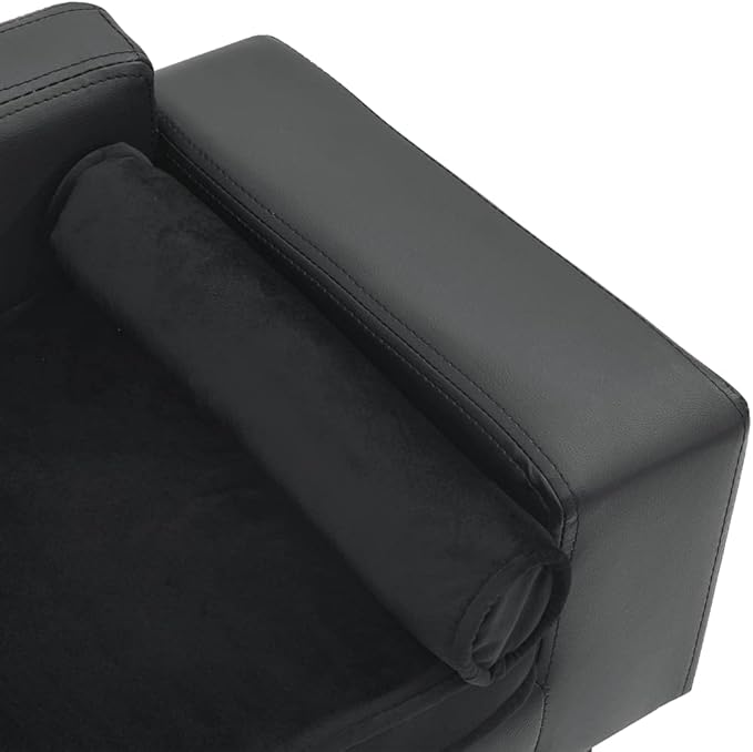 Modern Dog Sofa for Small Medium Dogs, Dark Grey Faux Leather Pet Bed with Plush Cushion, Durable Solid Wood Frame, Rectangular Indoor Cat Bed Lounge