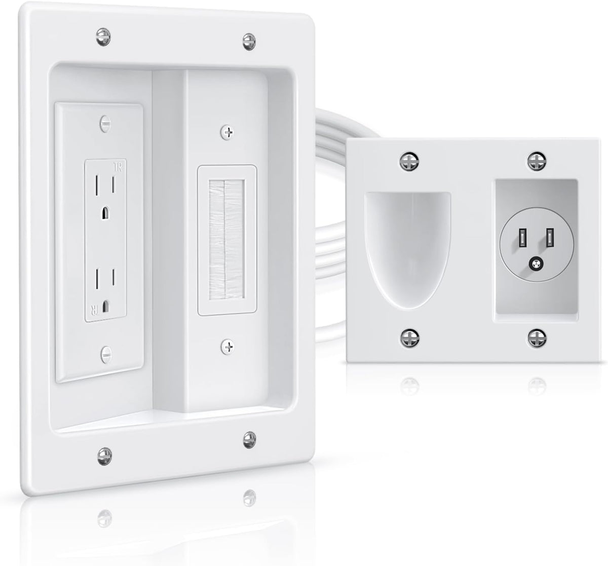 ELECTOP Dual Outlet in Wall Cable Management Kit, TV Cord Hider for Wall Mounted TV, Recessed Low Voltage Media Wall Plate for Power Cables & Low Voltage Wires